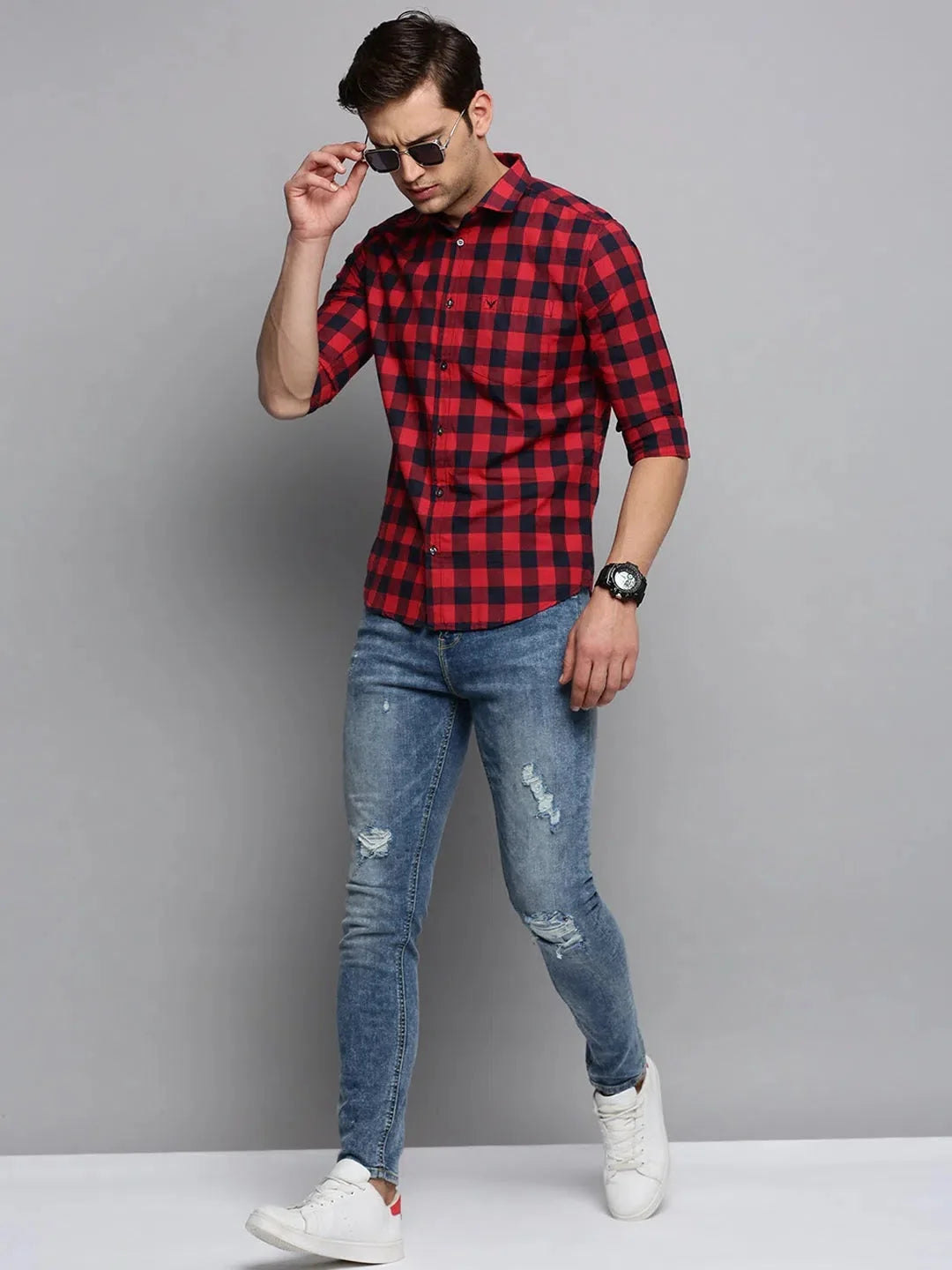 Trendy Red Checked Mens Shirt - Cotton Casual Shirt | DesiQlo