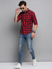 Men Red Checked Casual Shirt-BOXERCHECKS-3345-Red