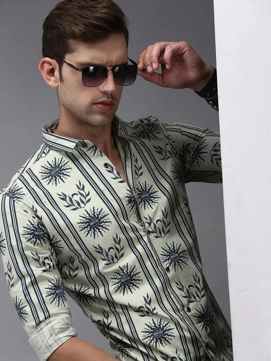 Men Green Printed Casual Shirt-PREMIUMPRINT-1510-Green