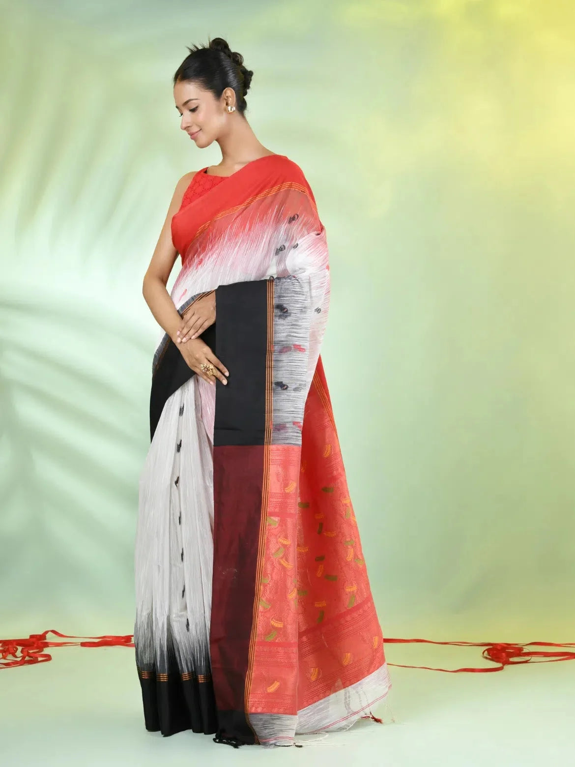 White Cotton Ikat Saree | Indian Sarees & Ganga Jamuna Border