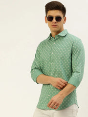 Men Green Printed Casual Shirt-FLIORIONIEPRINT-3512-Seagreen