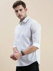 Men White Printed Casual Shirt-DAITON-3443-White