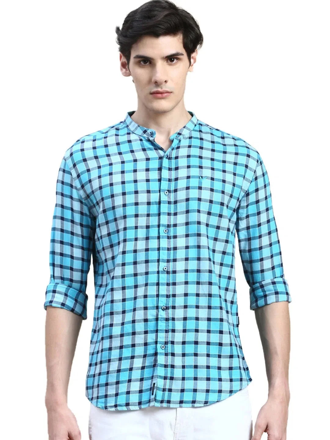 Vibrant Blue Checked Mens Shirt - DesiQlo Cotton Casual Shirt
