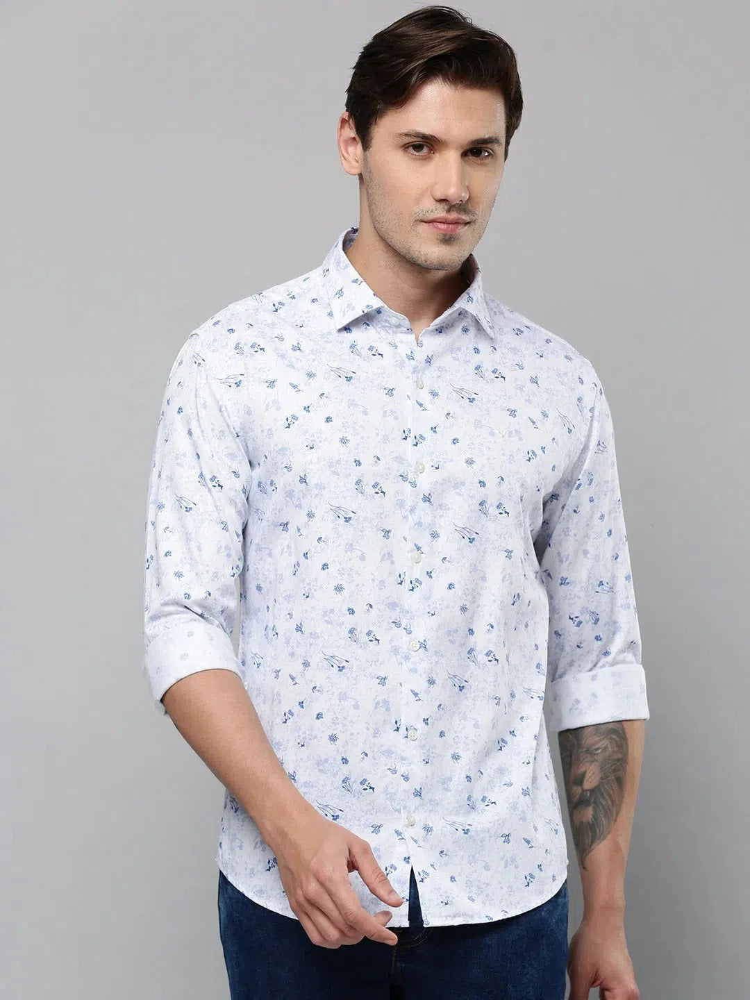 Trendy White Printed Mens Shirt - Casual Cotton Shirt | DesiQlo