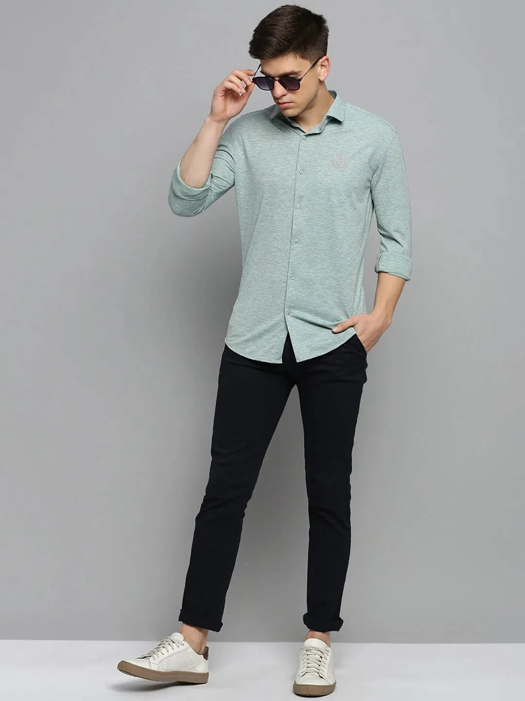Men's Green Solid Cotton Casual Shirt | Comfort Fit