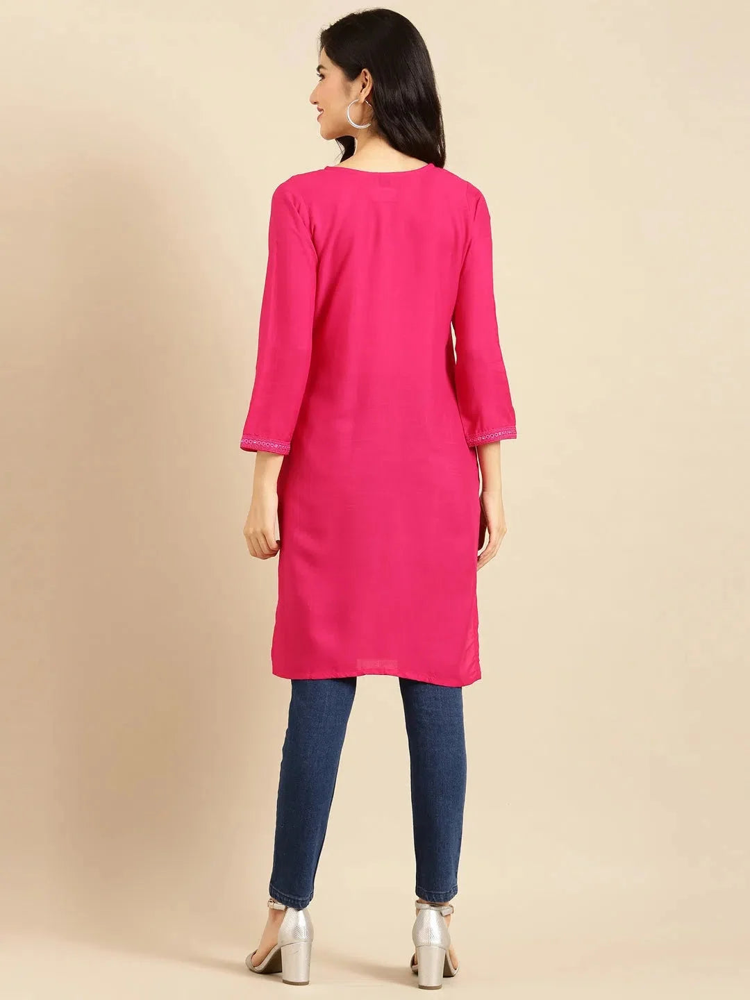 Pink Cotton Indian Kurti for Women | Solid Tunic Top