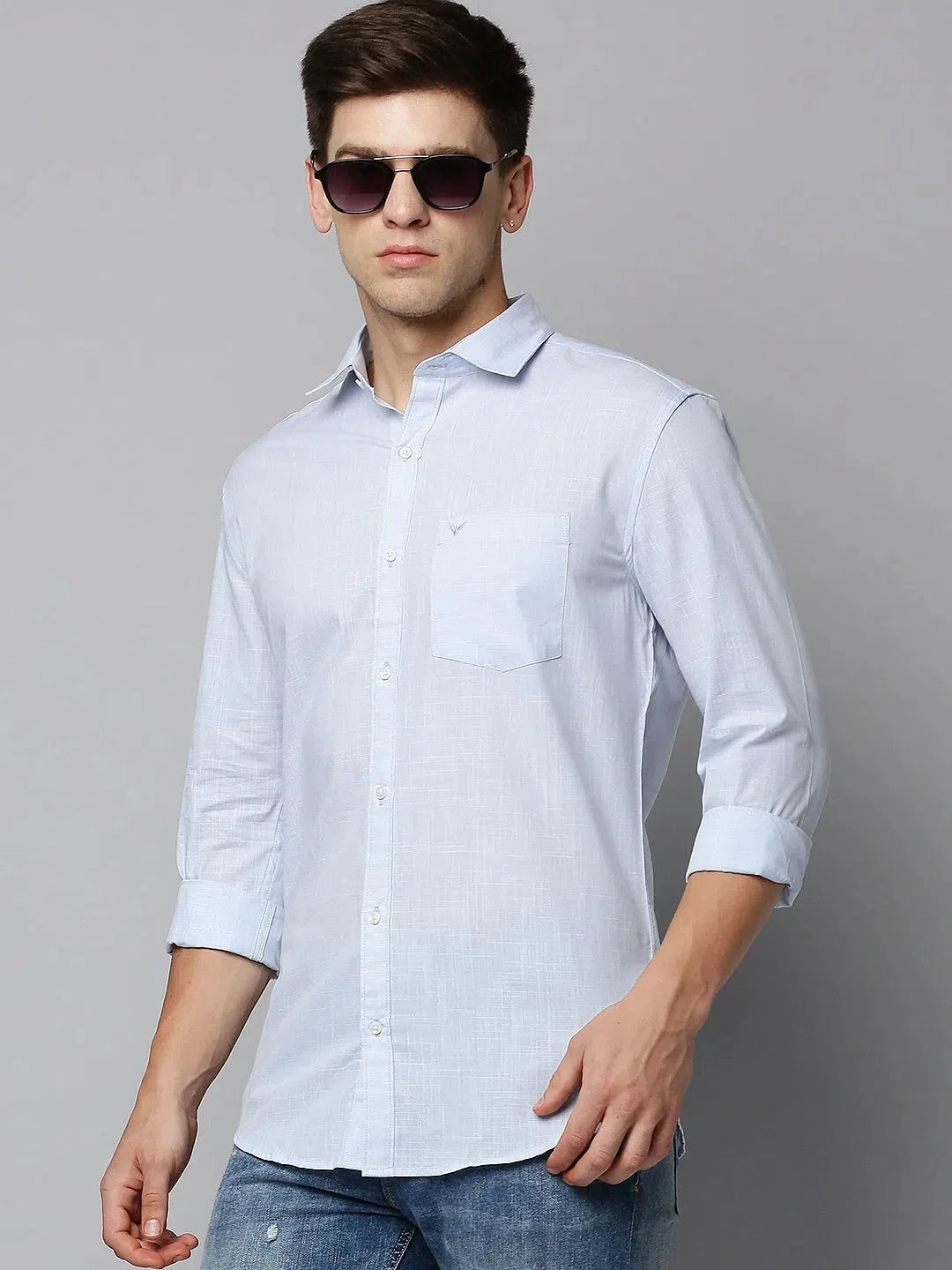 Men's Blue Solid Casual Shirt | Cotton Mens Shirt - DesiQlo