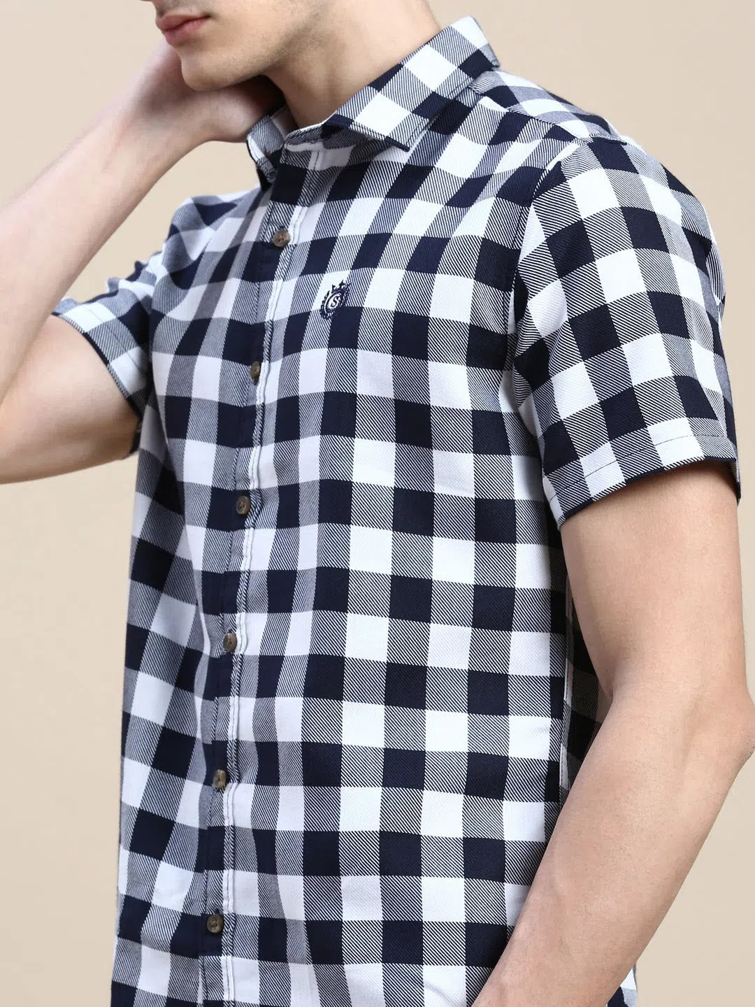 White Checked Cotton Mens Shirt - DesiQlo Style