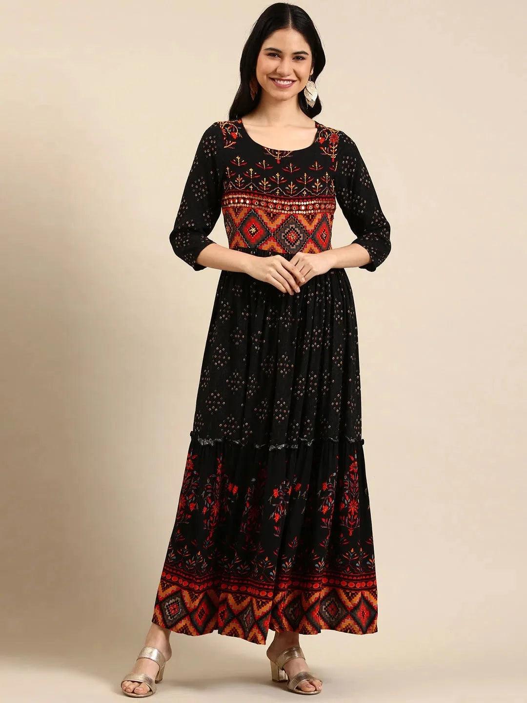 Black Solid Cotton Anarkali Kurta for Women | DesiQlo