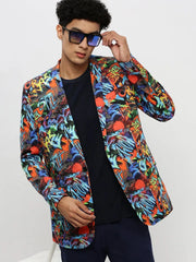 Men Orange Printed Blazer-SOBLZ-85-03-Orangeblue