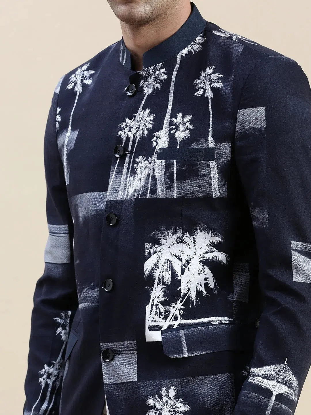 Men's Navy Printed Casual Blazer | Nehru Jacket Wedding