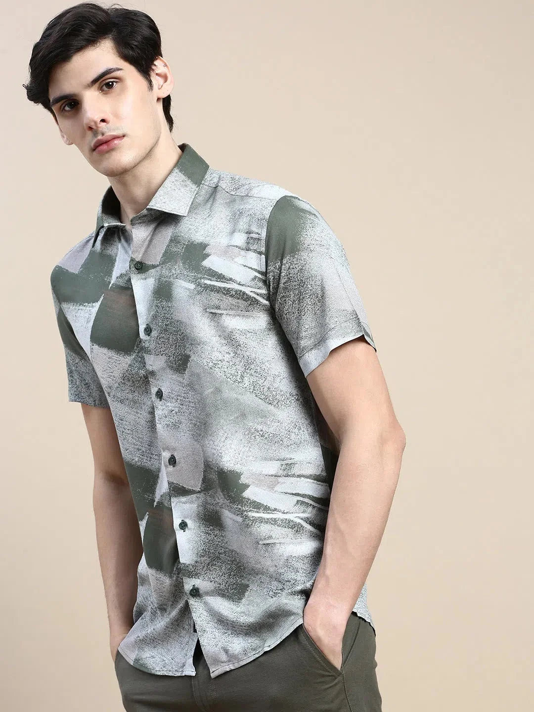 Men's Green Abstract Printed Shirt | Casual Cotton Shirt