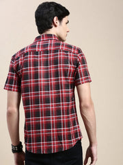 Men Red Checked Casual Shirt-ALMACHECKS-83-Red