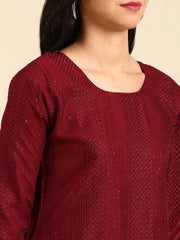 Women's Red Embroidered Kurta SetKC-837-Burgundy