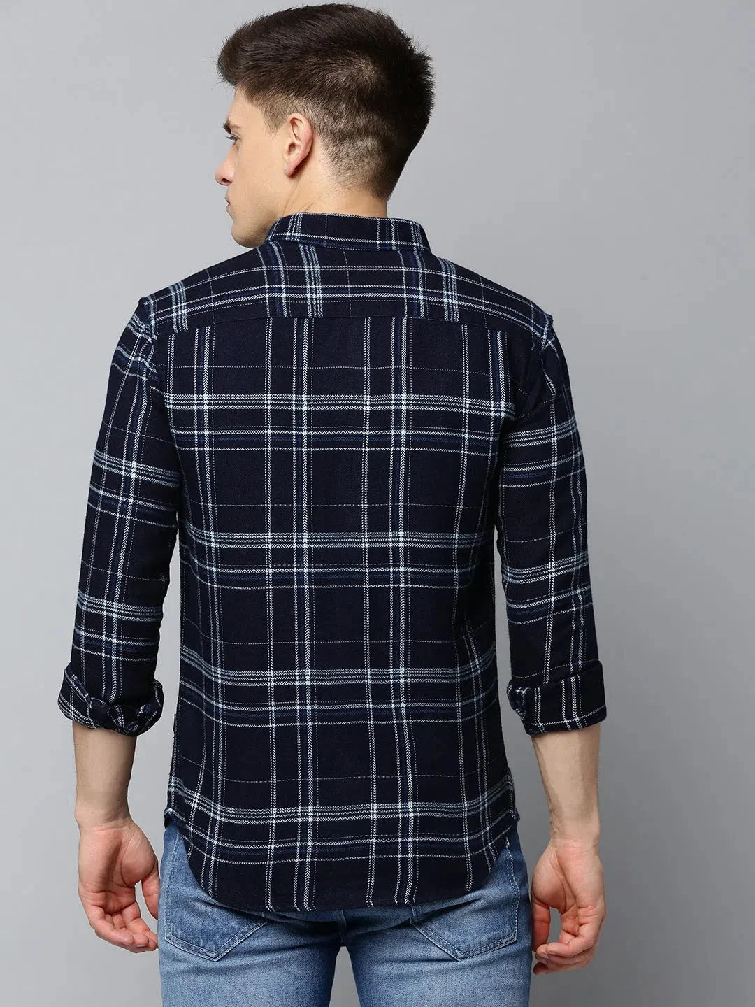 Mens Navy Checked Cotton Shirt | DesiQlo Casual Formal Shirts