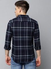 Men Navy Checked Casual Shirt-NEOCHECKS-5174-Navyblue