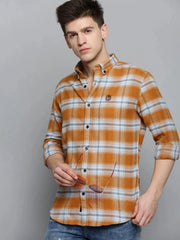 Men Orange Checked Casual Shirt-AARONCHECKS-4351-Orange