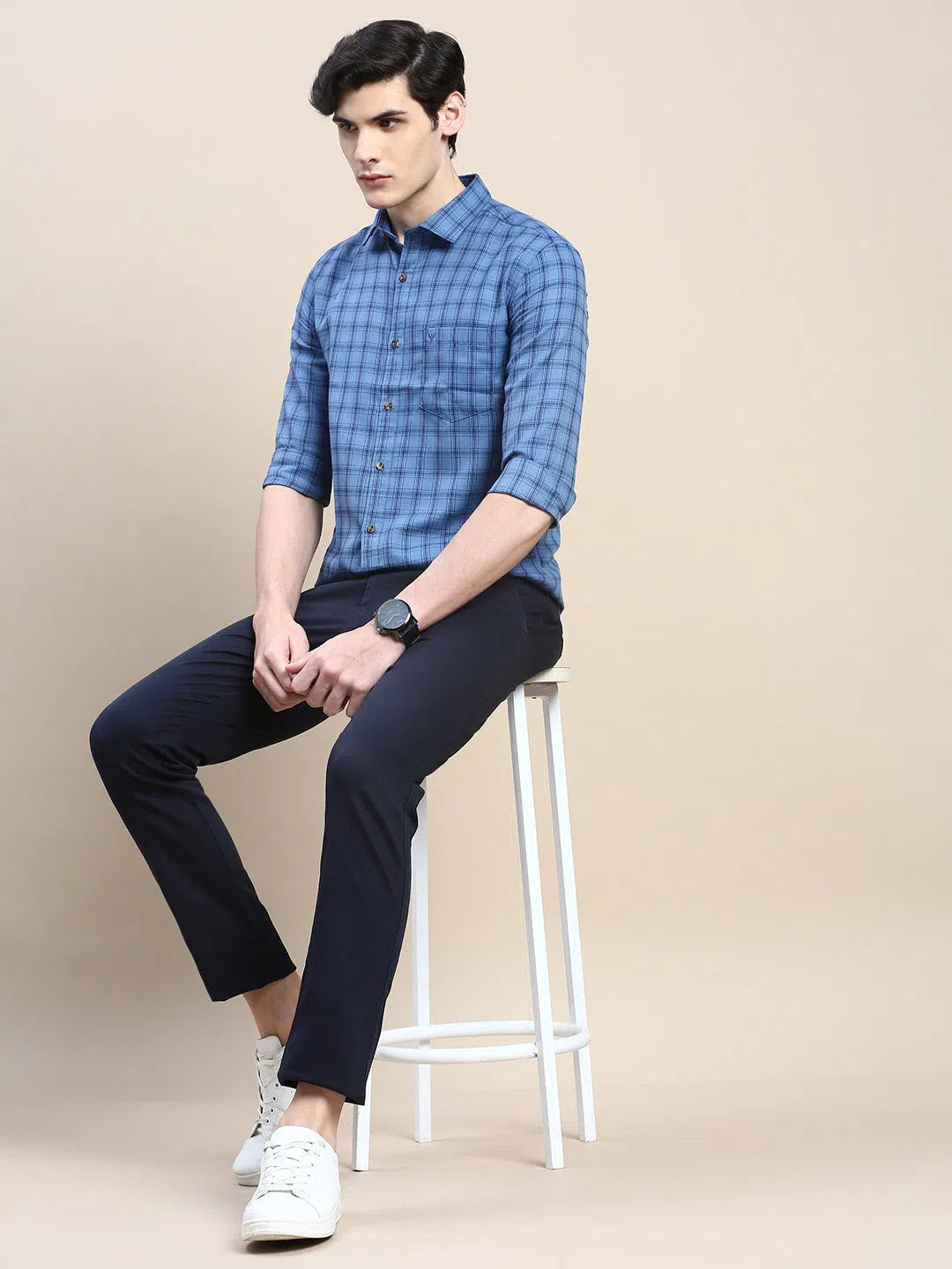 Trendy Blue Checked Mens Shirt - DesiQlo Cotton Casual Shirt