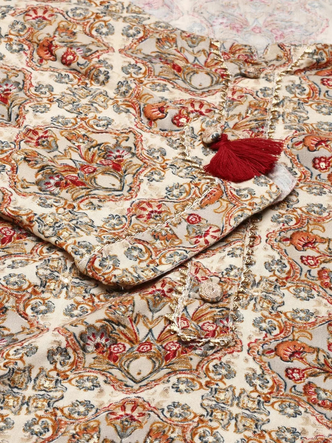 Cream Printed Polyester Kurta | Women's Indian Kurta