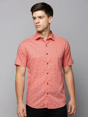 Men Coral Printed Casual Shirt-AMEOPRINT-5258-Coral
