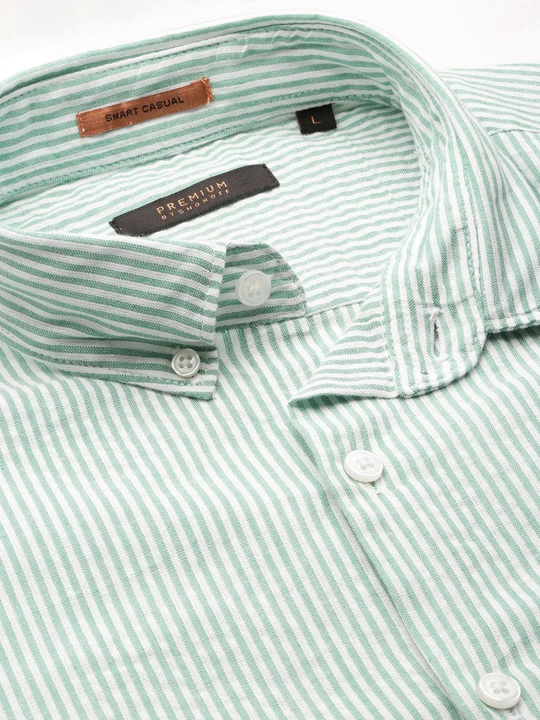 Green Striped Mens Cotton Shirt - Casual Shirts by DesiQlo