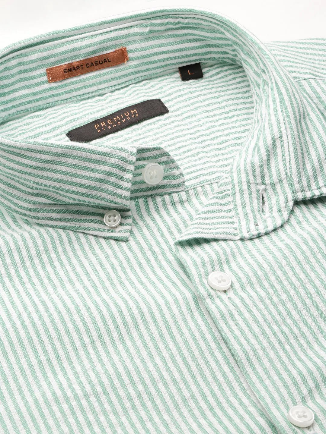Green Striped Mens Cotton Shirt - Casual Shirts by DesiQlo