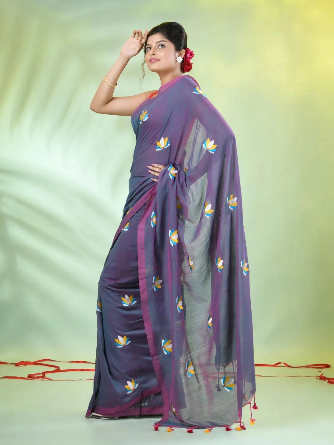 Aegean Blue Embroidered Cotton Saree | Designer Sarees India