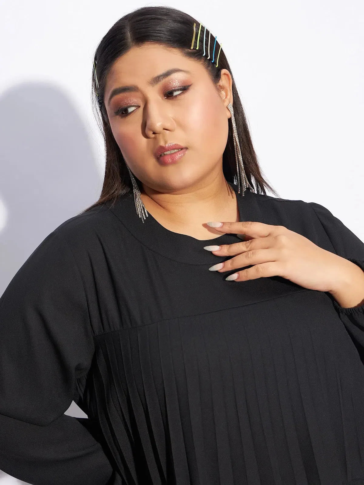 Women's Black Pleated Skater Dress - Party Wear Lehenga Style?