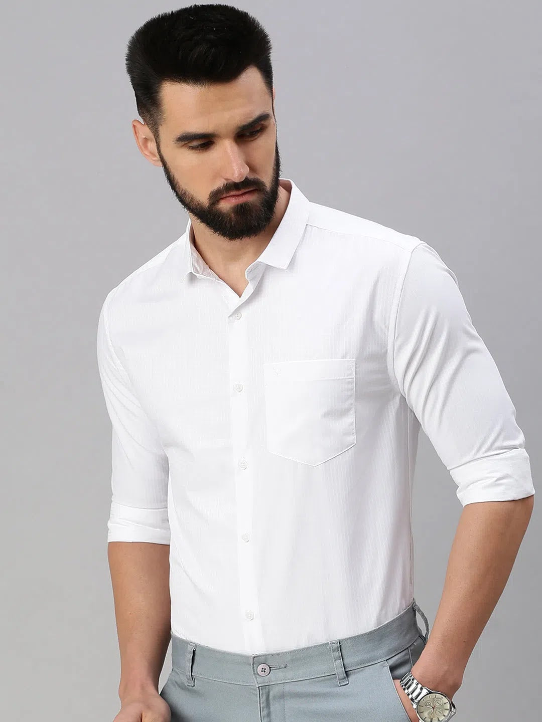 Men White Self Design Casual Shirt-VANISHDOBBYSHIRT-1017-White