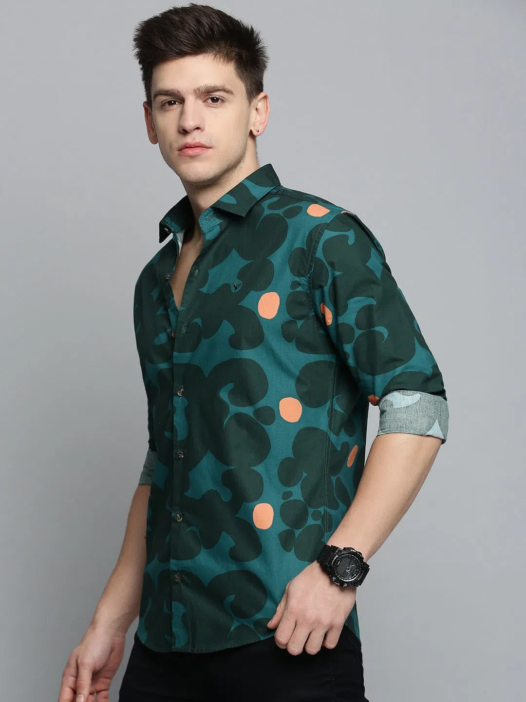 Men's Green Colourblock Shirt | Casual Cotton Mens Shirt