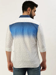 Men White Printed Casual Shirt-QUINN-3608-White