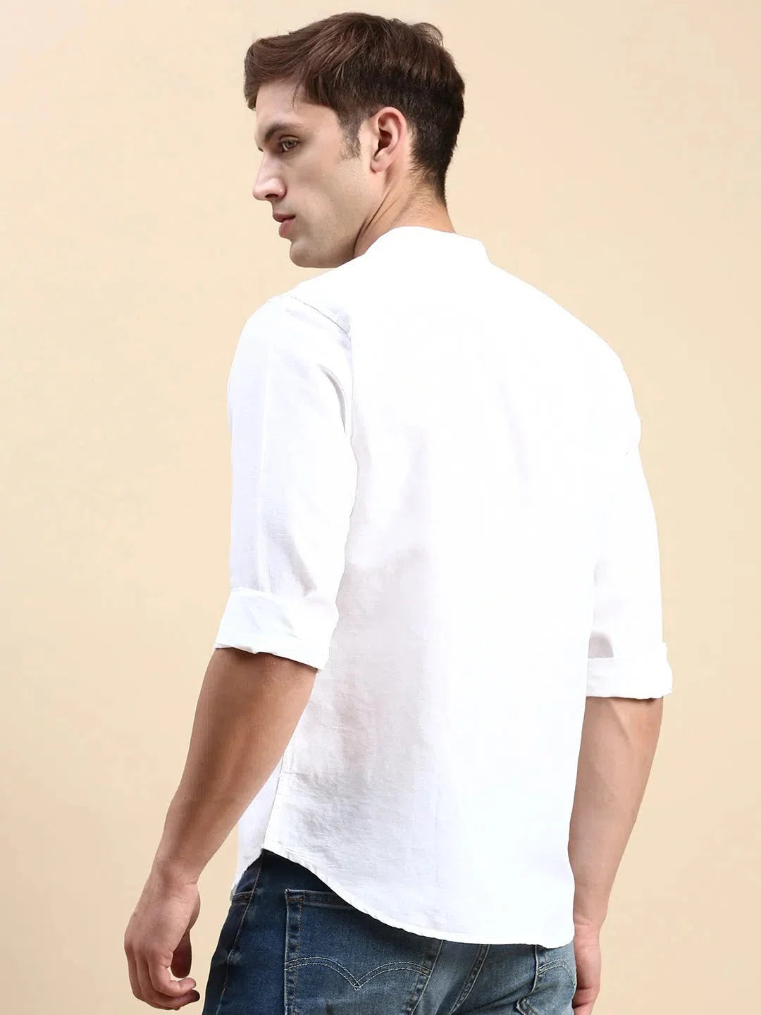 Men's White Solid Cotton Shirt | Casual Linen Shirt - DesiQlo