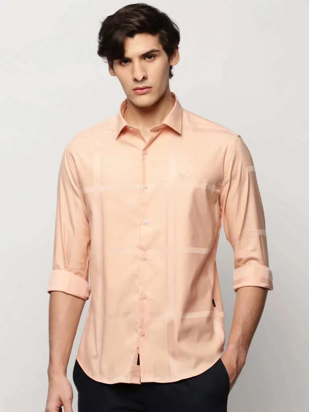 Peach Checked Cotton Mens Shirt - Stylish Casual Shirts
