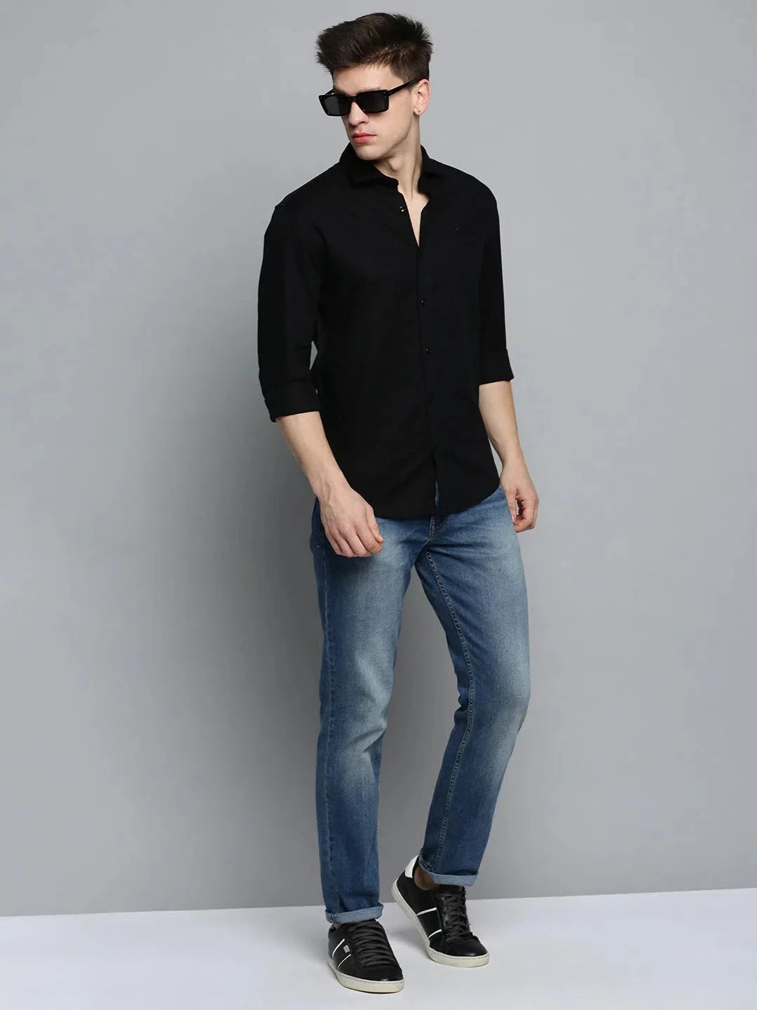Black Solid Cotton Mens Shirt | Classic Casual Style