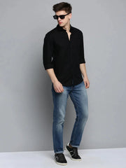 Men Black Solid Casual Shirt-KNOXPLAIN-4491-Black
