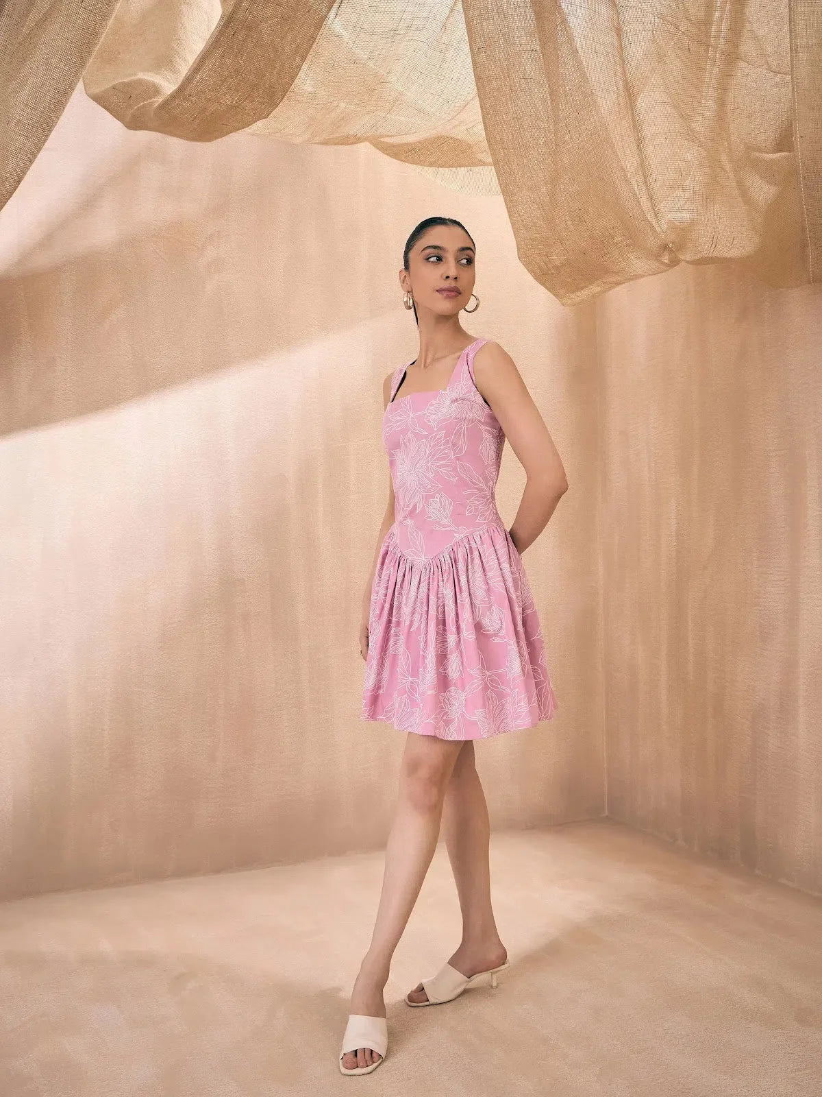 Pink Floral Smocked Dress - Women's Cotton Poplin Fit & Flare