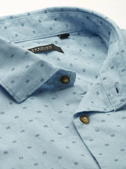 Men Blue Printed Casual Shirt-REPLAYPRINTSLINEN-3456-Blue