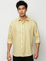 Men Yellow Striped Casual Casual Shirts-YARROWSTRIPE-5636-Yellow