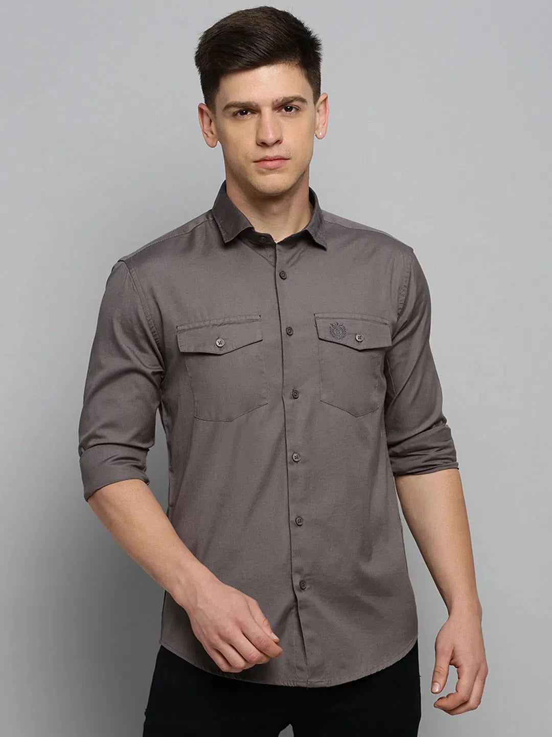 Grey Solid Mens Shirt - DesiQlo Casual Cotton Shirt