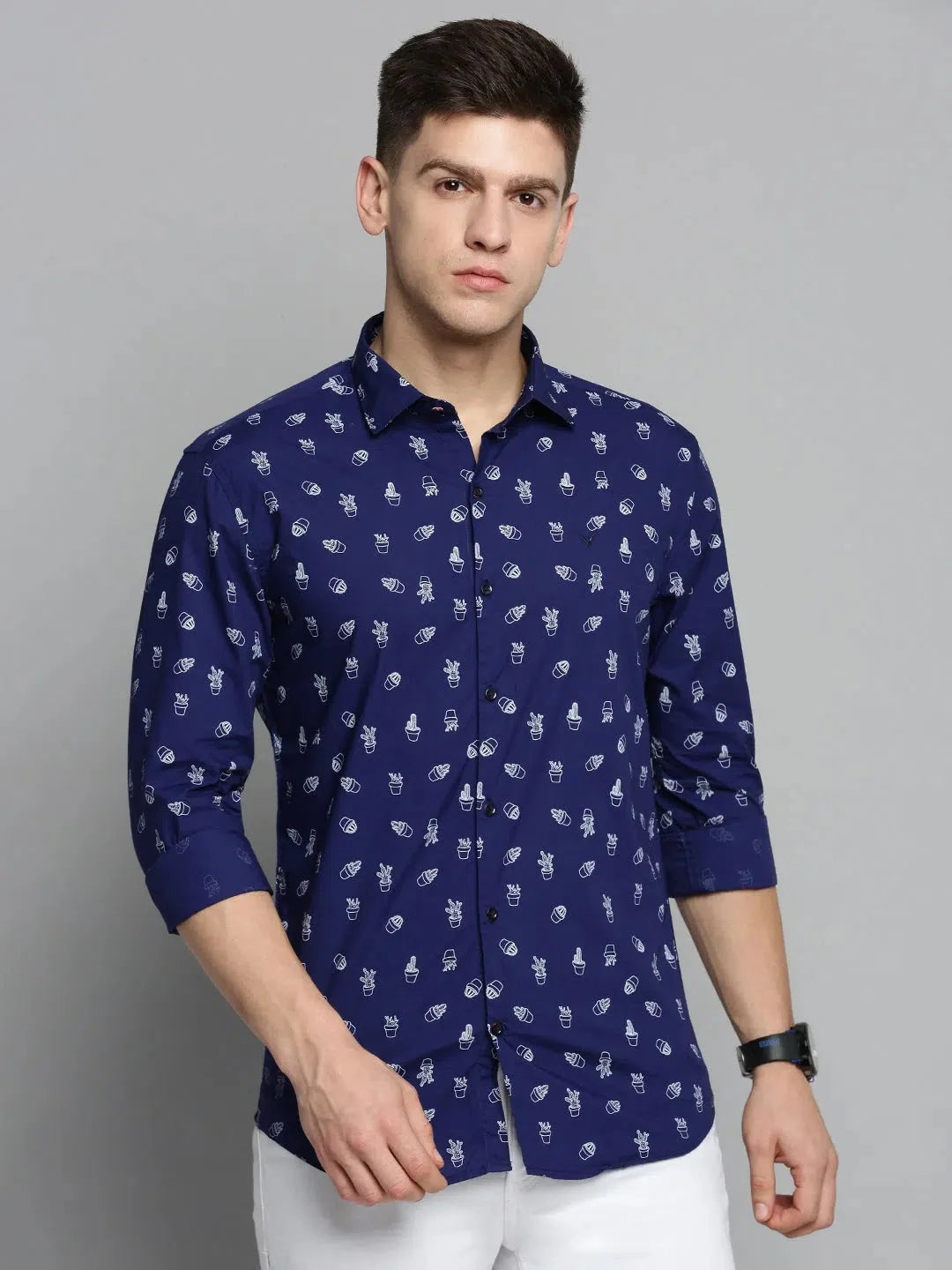 Trendy Navy Printed Mens Shirt - DesiQlo Cotton Casual Shirt