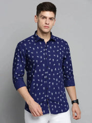 Men Navy Printed Casual Shirt-CARLOSPRINT-3244-Navyblue