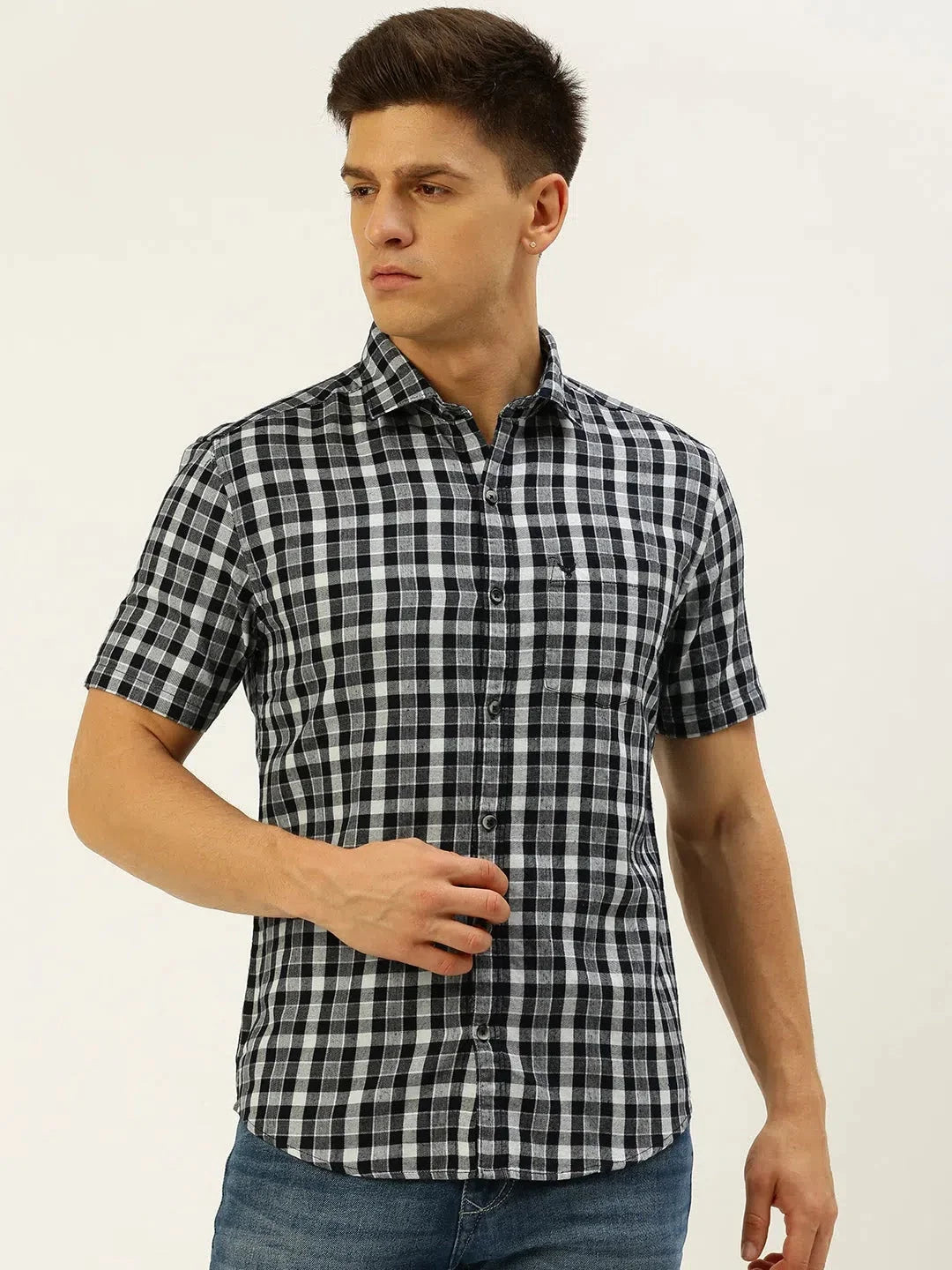 Men's Navy Checked Cotton Shirt | Casual Shirts Online