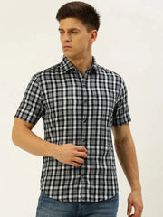 Men Navy Checked Casual Shirt-BINUCHECKS-5069-Navyblue