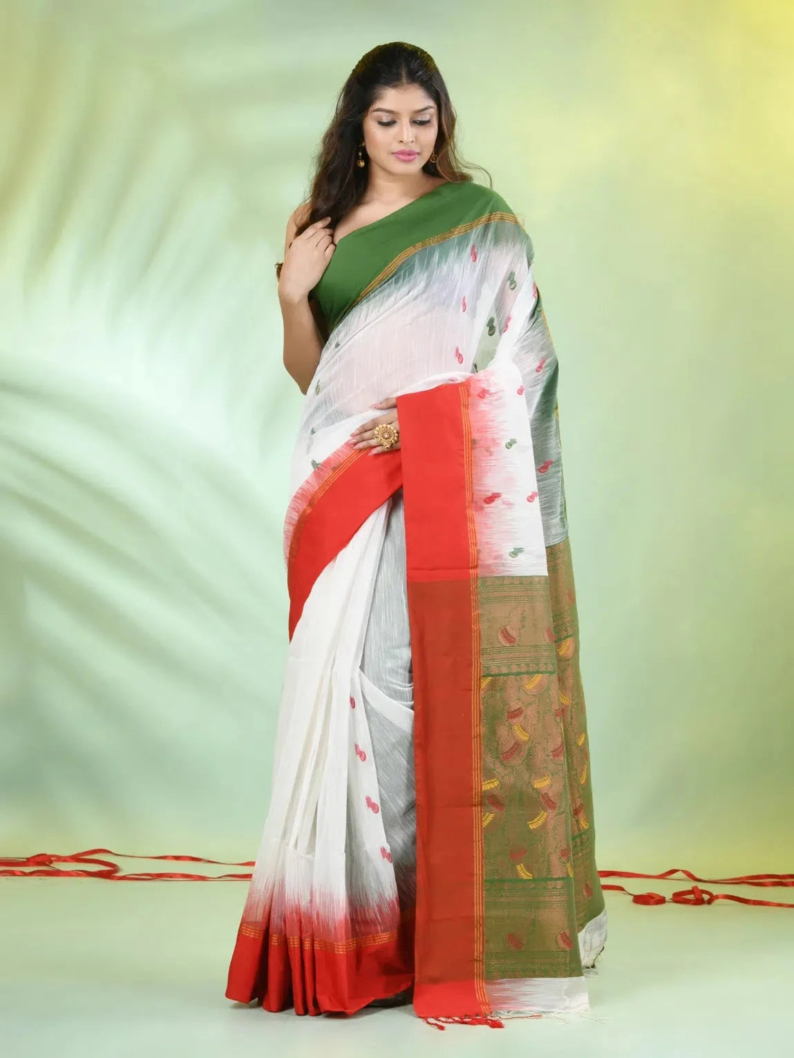 Maroon Cotton Saree With Zari Borders-MA64BCT401190050