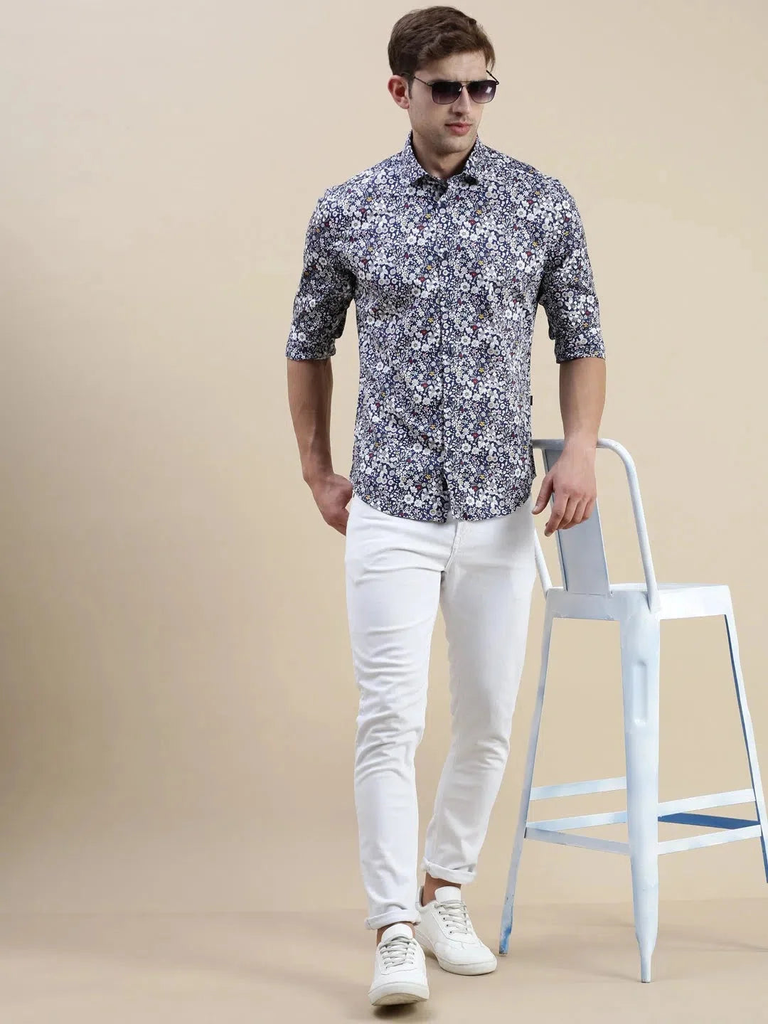 Navy Floral Cotton Mens Shirt - Stylish Printed Shirt