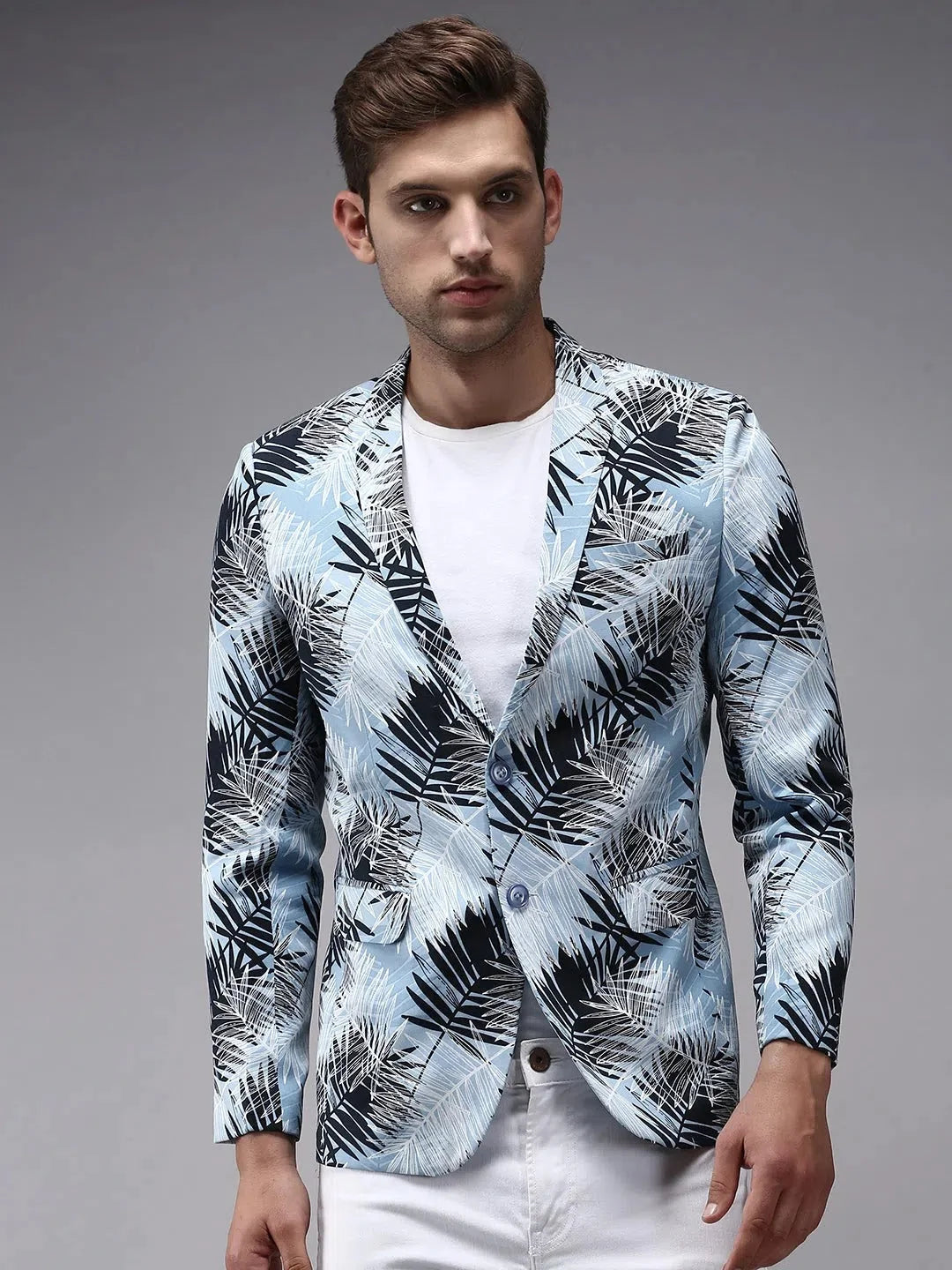 Men's Blue Printed Blazer | Stylish Ethnic Nehru Jacket Look