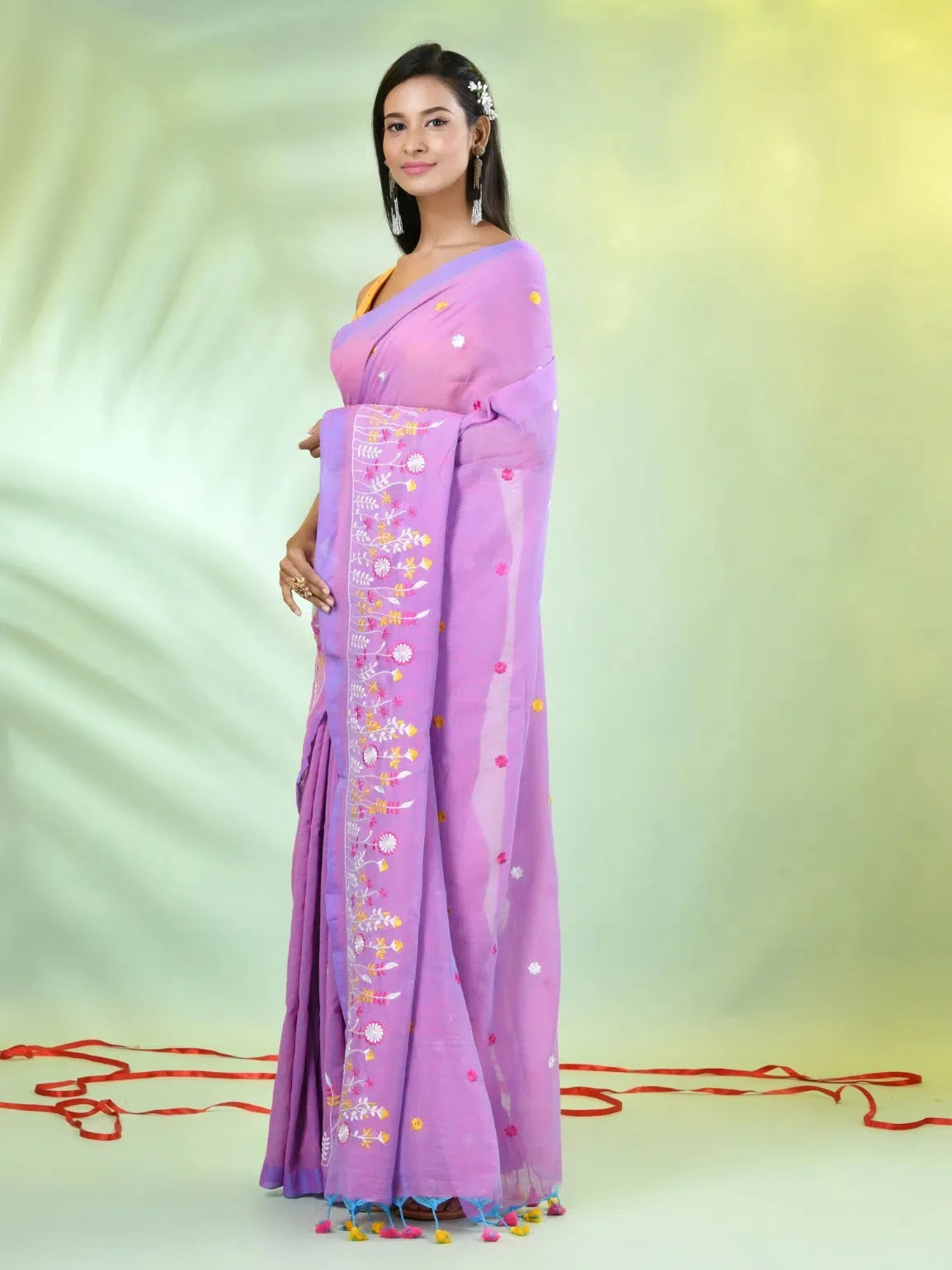 Violet Embroidered Cotton Saree | Indian Sarees Online