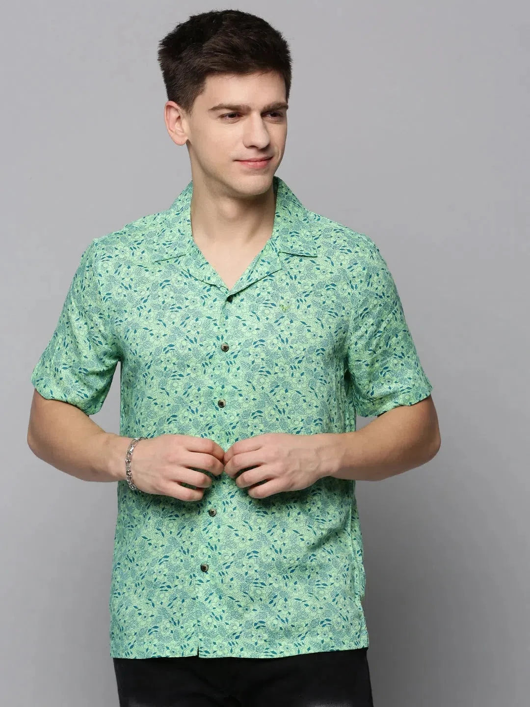 Mens Green Printed Shirt | Viscose Casual Shirt
