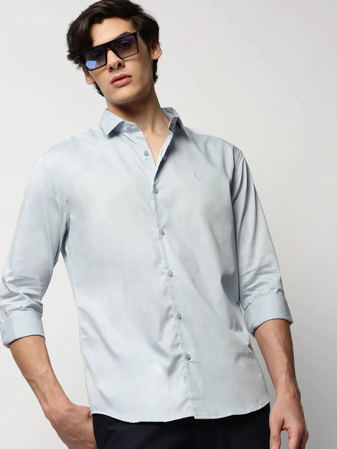 Men Blue Solid Casual Casual Shirts-TAVANTAPLAIN-5511-Blue