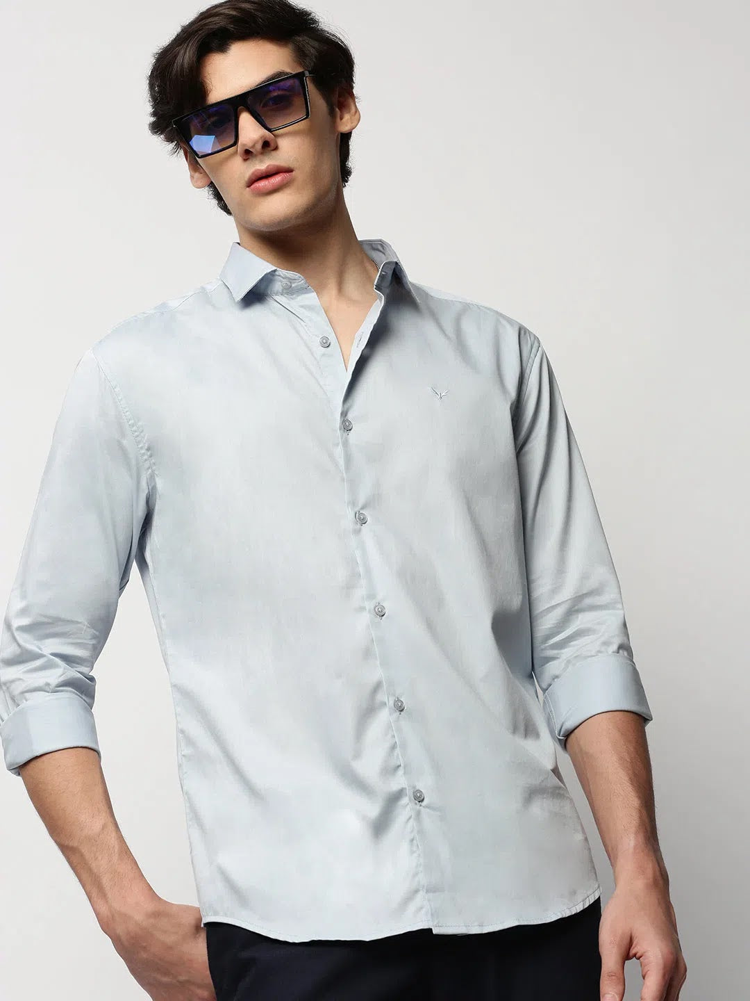 Authentic Blue Solid Mens Shirt - Cotton Casual Shirt | DesiQlo